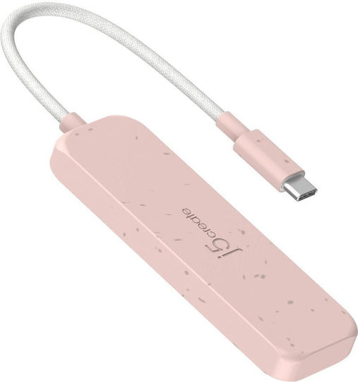 J5create USB Хъб 4 Порта USB 3.0 с USB-C Връзка Розов