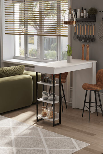 Modern Bar Table Natural Wood 3 Shelves White 120x50x110cm Modern Bar Table Natural Wood 3 Shelves White 120x50x110cm