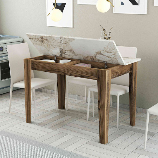 SteweHome Esszimmer- und Küchentisch Walnuss Weiß Marmor 110x72x75cm