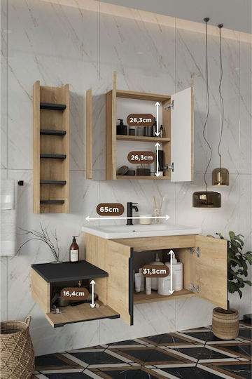 Set Dulap Baie MDF Stejar Chiuvetă 3 Buc 100x45x44cm