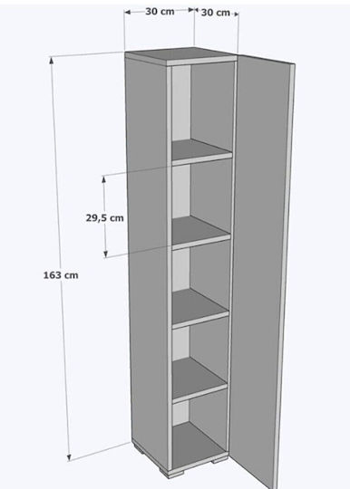 Ντουλάπι Μπάνιου Μάρμαρο 5 Ράφια & Πόρτα 163x30x30cm