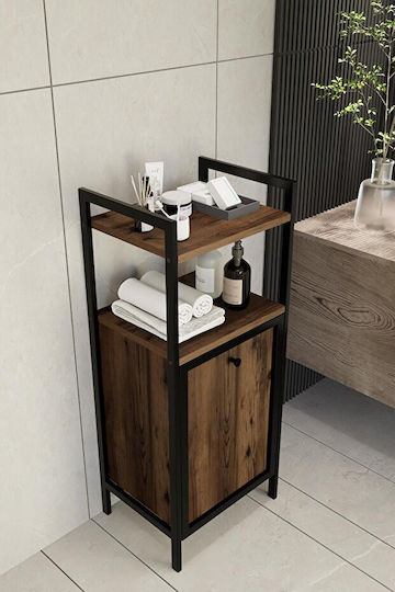Metal Laundry Basket Bathroom Shelf Walnut 40x31x97cm