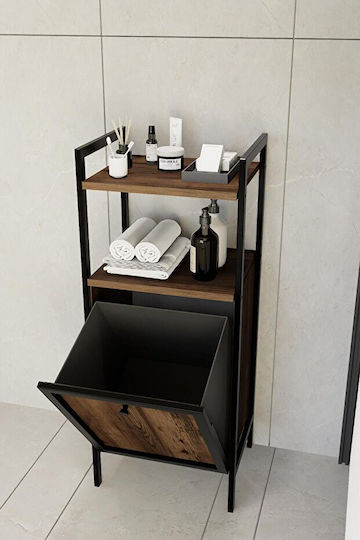 Metal Laundry Basket Bathroom Shelf Walnut 40x31x97cm