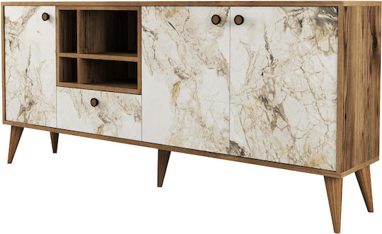SteweHome Sideboard Holzoptik Mit Türen Crememarmor 180x35x81cm