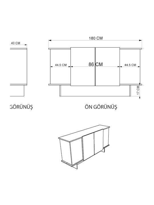 Bufet Din Lemn Design Modern Spații De Depozitare Marmură Crem 180x40x64cm