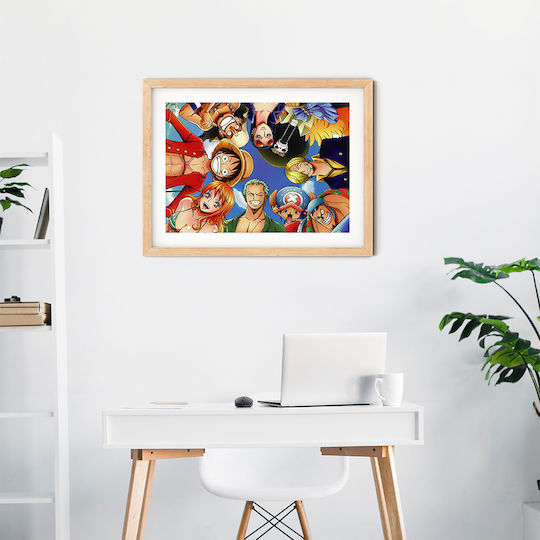Poster One Piece Straw Hat Pirates Crew An169 30cm X 40cm Κορνίζα Φυσικό Ξύλου Μπεζ