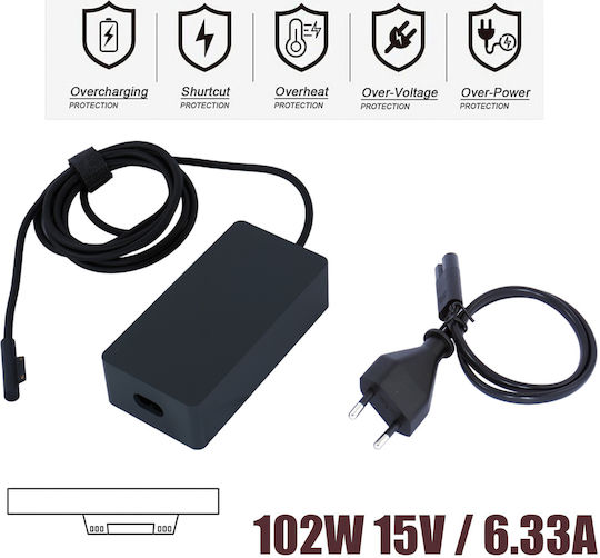 Τροφοδοτικό Laptop Ac Adapter Φορτιστής Microsoft Surface Laptop Surface Charger Book 2 Surface Go Surface Pro 6 7 Pro 5 Pro 4 Pro 3 5v 1.5a 15v 6.33a 102w Κωδ.60177