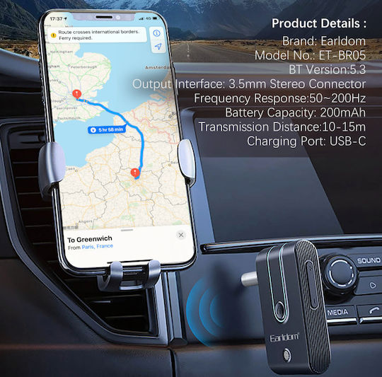 Earldom Et-br05 Bluetooth Car Kit V5.3 Aux 3.5mm Hands Free Stereo