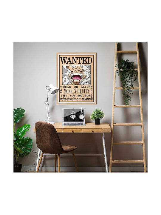 Poster One Piece Monkey D Luffy Wanted An165 21cm X 30cm White Wooden Frame