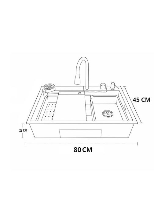 Finetto Drop-In Sink Inox with Faucet W80xD45cm Black