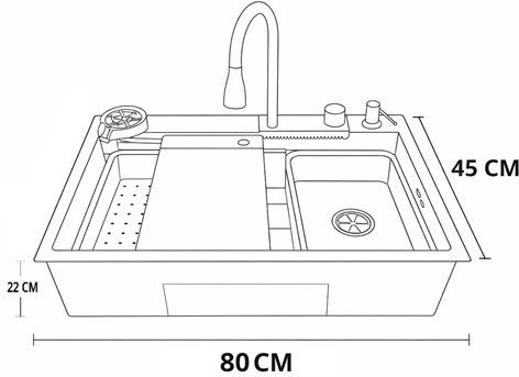 Finetto Ένθετος Νεροχύτης Inox με Μπαταρία Μ80xΠ45cm Μαύρος