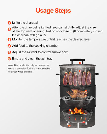 Vevor Stainless steel Charcoal Grill with Lid, Thermometer and Smoker