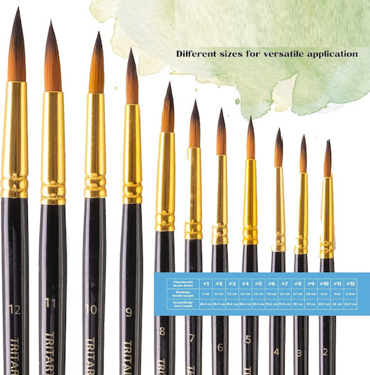 Set 24 Pensule De Pictură Tritart Vârfuri Fine Păr Sintetic Perii Acuarelă Acrilic Ulei Negru