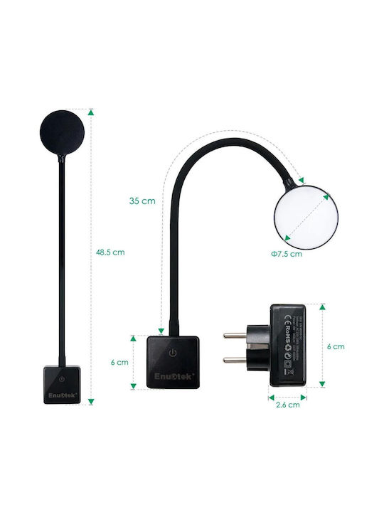 Гъвкава LED Лампа Enuotek *5453106 8865-48 4W 350lm 4000K Дистанционно Управление Регулируема Водоустойчива IP20 Стомана Пластмаса Черна Ø 7.5 X 48.5 см
