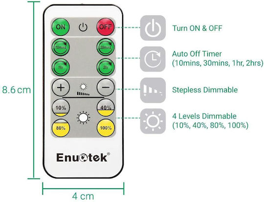 Гъвкава LED Лампа Enuotek *5453106 8865-48 4W 350lm 4000K Дистанционно Управление Регулируема Водоустойчива IP20 Стомана Пластмаса Черна Ø 7.5 X 48.5 см