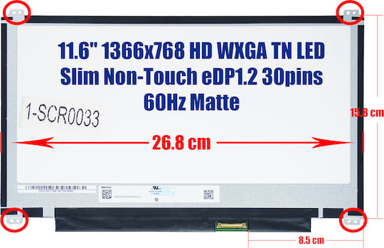 Monitor 11.6" IPS / LED / Slim / 60Hz 1366x768 Matte for Laptop Asus W202NA-GJ0077R, W202N N116BGE-EA2