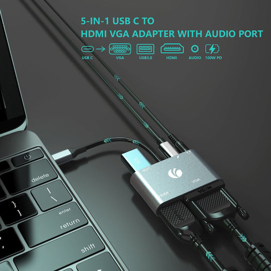 VCOM USB-C Docking Station με HDMI 4K PD Γκρι (CU4511)