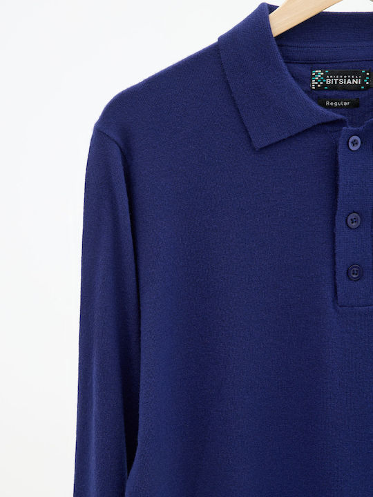 Long Sleeve Blue Polo Sweater