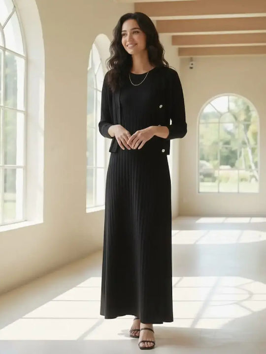 Maxi Hemdkleid Gestrickt  Schwarzes