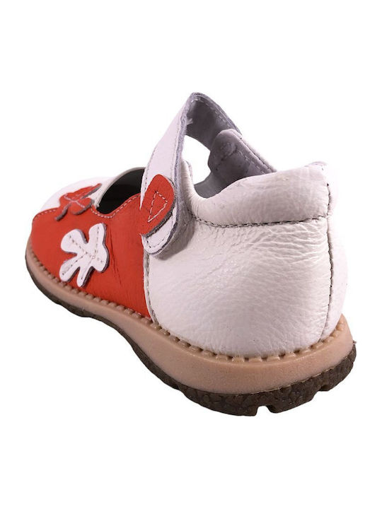 Kids Leather Ballerinas with Hoop & Loop Closure White
