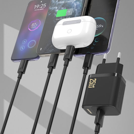 Dudao Charger GaN with USB-A Port and Cable USB-C 25W Power Delivery Whites (A27STEU)
