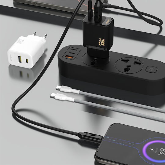 Dudao Charger with Built-in Cable GaN with USB-A Port and USB-C Port USB-C - USB-C 35W Power Delivery Whites (A27MaxCEU)
