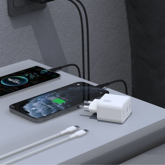 Dudao Charger GaN with 2 USB-C Ports and Cable USB-C - USB-C 45W Power Delivery Whites (A28PCEU)