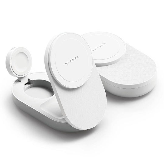 Ringke Kabelloses Ladegerät Qi2 25W Weißs (3-in-1 Magnetic Wireless Charging folding Stand)