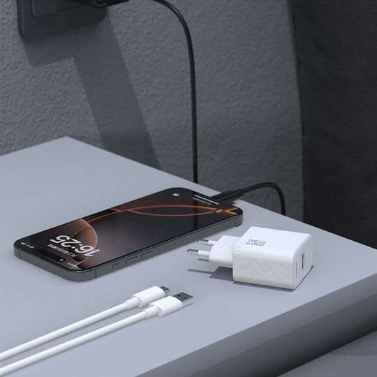 Dudao Φορτιστής GaN με Θύρα USB-A και Καλώδιο USB-C 25W Power Delivery Μαύρος (A27STEU)