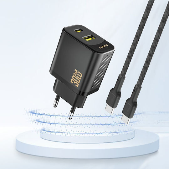 Dudao Зарядно без кабел GaN с USB-A порт и USB-C порт 30W Power Delivery Черен (A27TEU)
