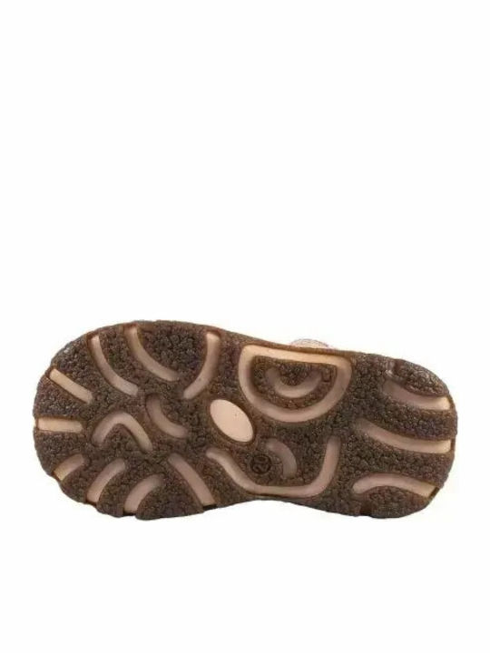 Kids Leather Ballerinas with Hoop & Loop Closure Beige