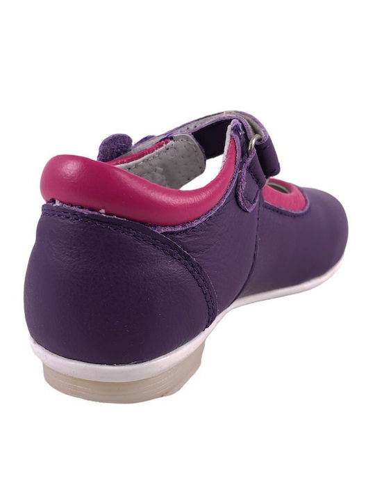 Kids Leather Ballerinas with Hoop & Loop Closure Purple