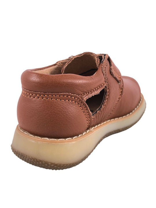 Kids Leather Ballerinas with Hoop & Loop Closure Brown