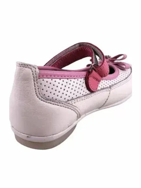 Kids Leather Ballerinas with Hoop & Loop Closure Pink