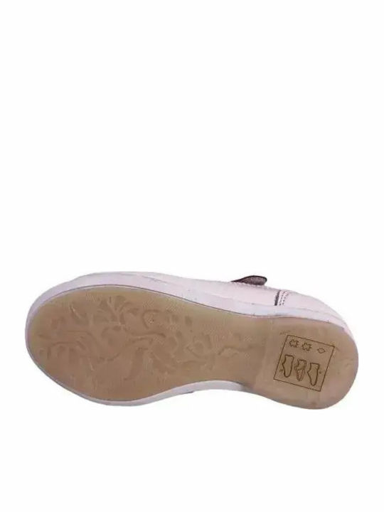 Kids Leather Ballerinas with Hoop & Loop Closure Pink