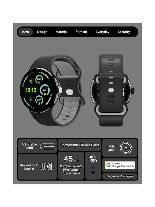 Spigen Каишка Силикон Черен (Google Pixel Watch 4, Google Pixel Watch 3)
