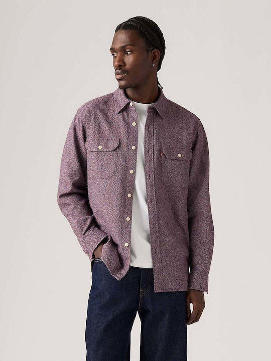 Jackson Worker Long Sleeve Flannel Overshirt in Wide Line Burgundy