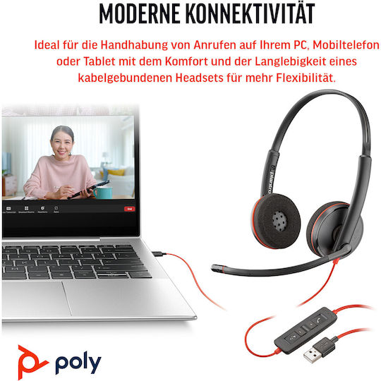 HP Blackwire 3220 Stereo USB-C Headset +USB-C/A Adapter On Ear Multimedia Headphone with Microphone USB-A / USB-C