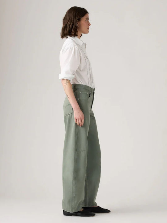 Baggy Dad Women's Jean Trousers in Dad Fit Green
