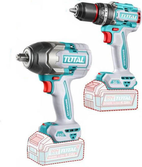 Total TOSLI250586E Сет Двигател за бормашина & Ударна машина 20V с батерии и куфар