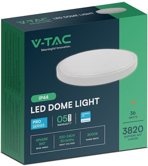 V-TAC Lumină De Tavan Montată Pentru Baie 35cm Albă Cu LED Integrat