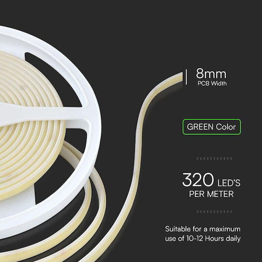 V-TAC Водоустойчива LED Лента 24V Зелено Светлина 5м Тип COB