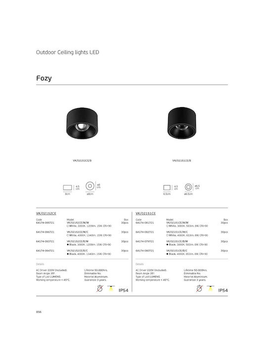 VK Lighting Outdoor Ceiling Spot with Integrated LED in Black Color 64174-080721