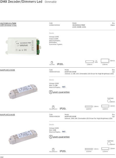 VK Lighting Dimmable Τροφοδοτικό LED IP20 Ισχύος 11.5W με Τάση Εξόδου 33V