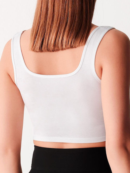 Γυναικείο Crop Top Βαμβακερό Αμάνικο Λευκο