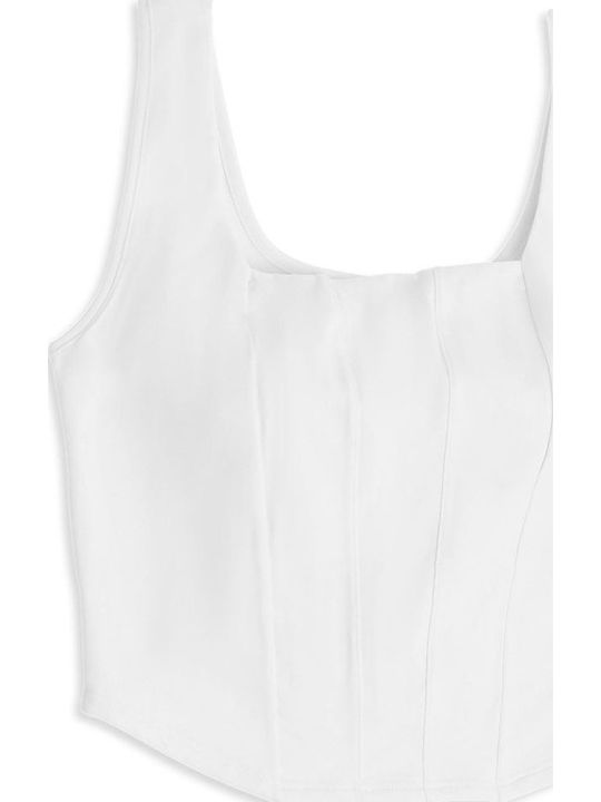 Γυναικείο Crop Top Βαμβακερό Αμάνικο Λευκο