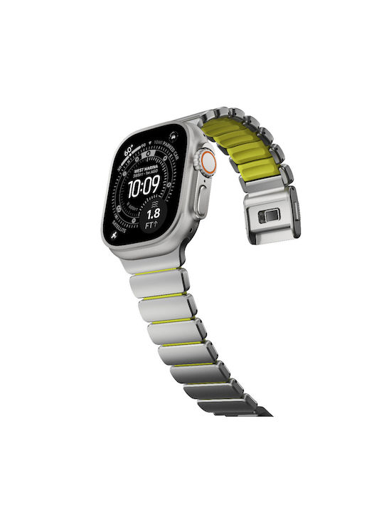 Nomad Stratos Titanium Grade 4 Band FKM Metal Bracelet Apple Watch Series 42 44 45 46 49mm Ultra 1 2 3 Natural Titanium Volt Lime Green Nm011147858