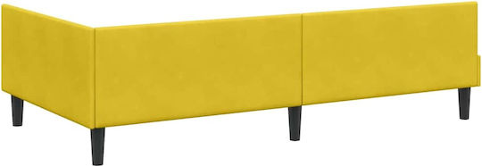 Pat Single Tapitat cu Catifea Galbenă cu Plăci și Saltea 100x200cm