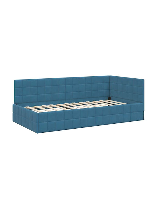 Einzelbett Mit Samt Blau Mit Lattenrost & Matratze 94x200cm