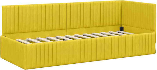 Single Bed Upholstered with Velvet Yellow Velvet with Slats and Mattress 80x200cm